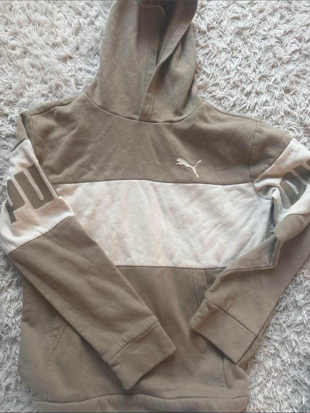 Puma kids Khaki and Cream Colorblock Hoodie
